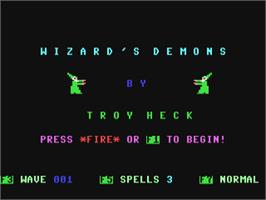 Title screen of Wizard's Demons on the Commodore 64.