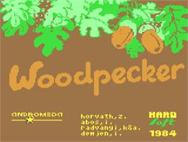 Title screen of Woodpecker on the Commodore 64.