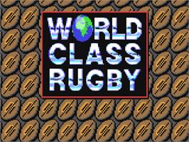 Title screen of World Class Rugby on the Commodore 64.