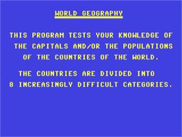 Title screen of World Geography on the Commodore 64.