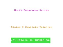 Title screen of World Geography Series - States And Capitals Tutorial on the Commodore 64.