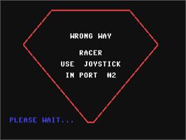 Title screen of Wrong Way Racer on the Commodore 64.
