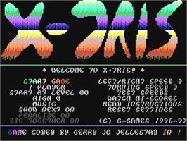 Title screen of X-tris on the Commodore 64.