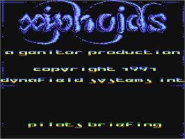 Title screen of Xiphoids on the Commodore 64.