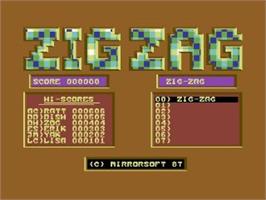 Title screen of Zig Zag (Mirrorsoft) on the Commodore 64.