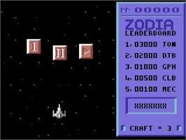Title screen of Zodia on the Commodore 64.