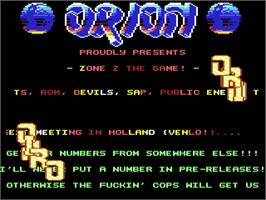 Title screen of Zone Z on the Commodore 64.