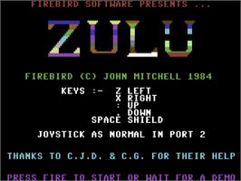 Title screen of Zulu on the Commodore 64.