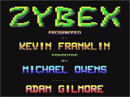Title screen of Zybex on the Commodore 64.