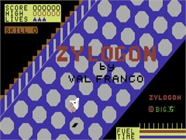 Title screen of Zylogon on the Commodore 64.