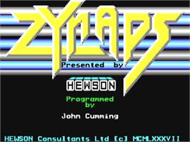 Title screen of Zynaps on the Commodore 64.