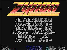 Title screen of Zynon on the Commodore 64.