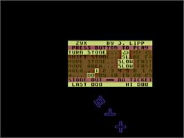Title screen of Zyx on the Commodore 64.