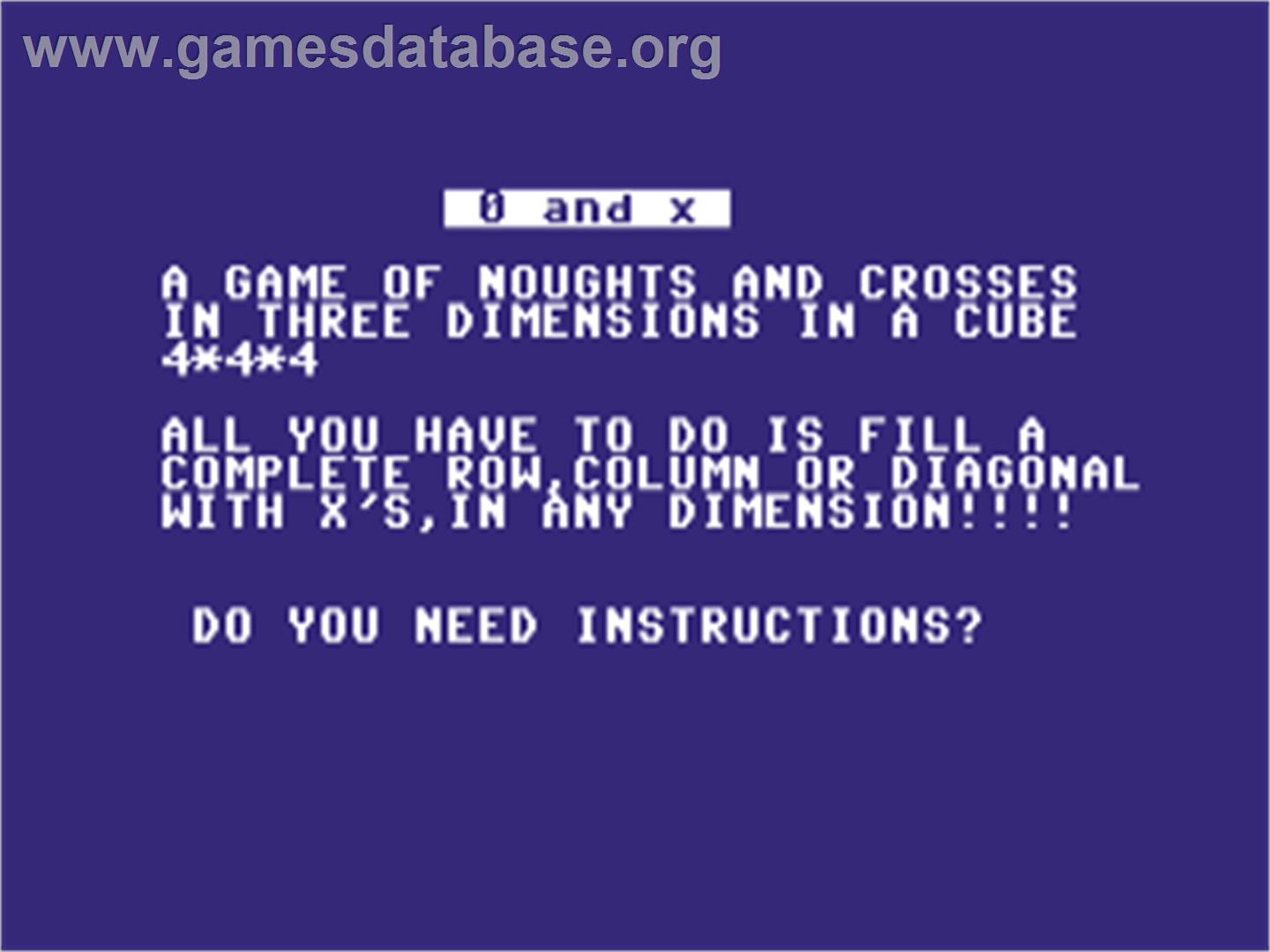 0 And X - Commodore 64 - Artwork - Title Screen