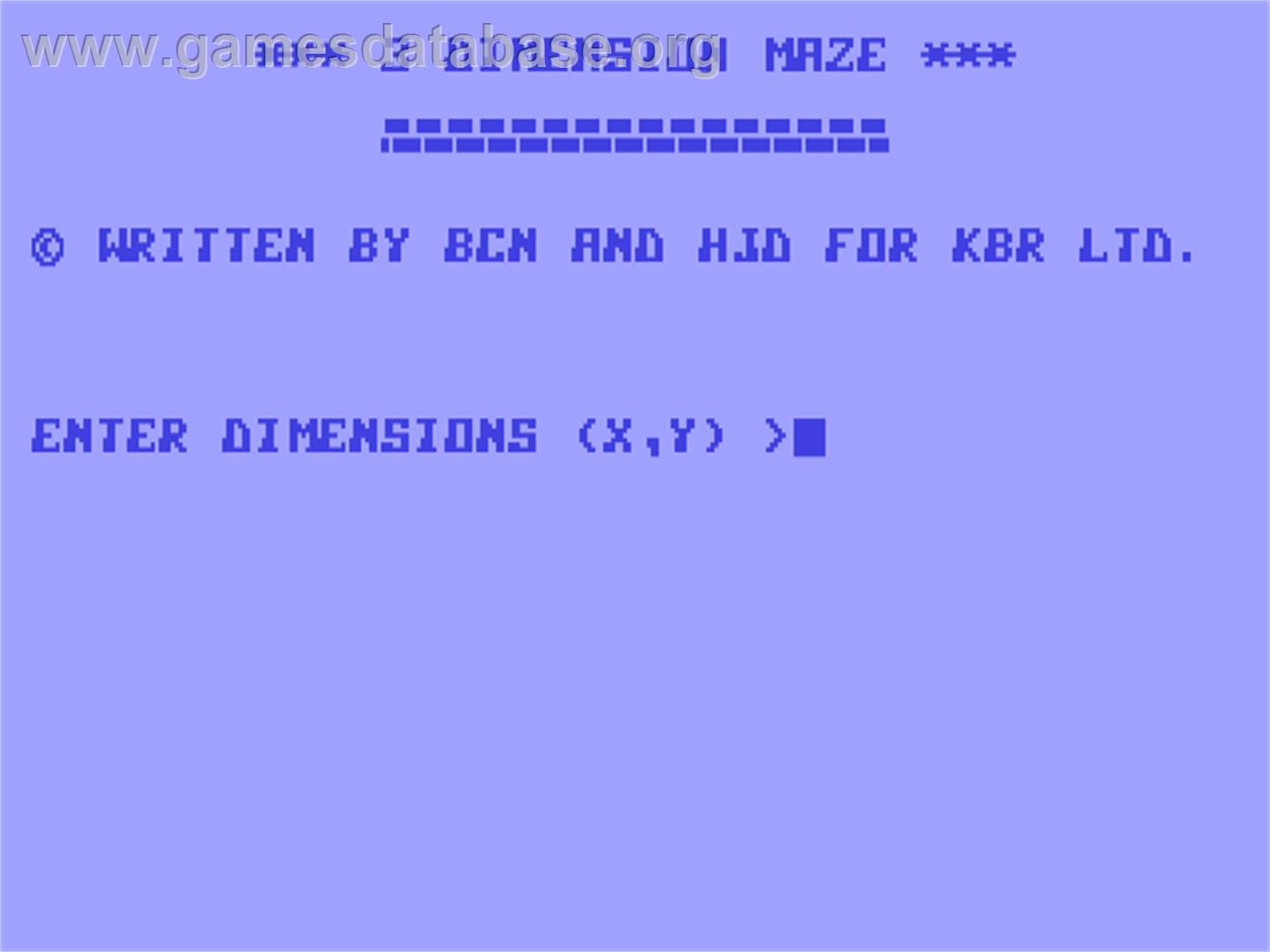 3 Dimension Maze - Commodore 64 - Artwork - Title Screen
