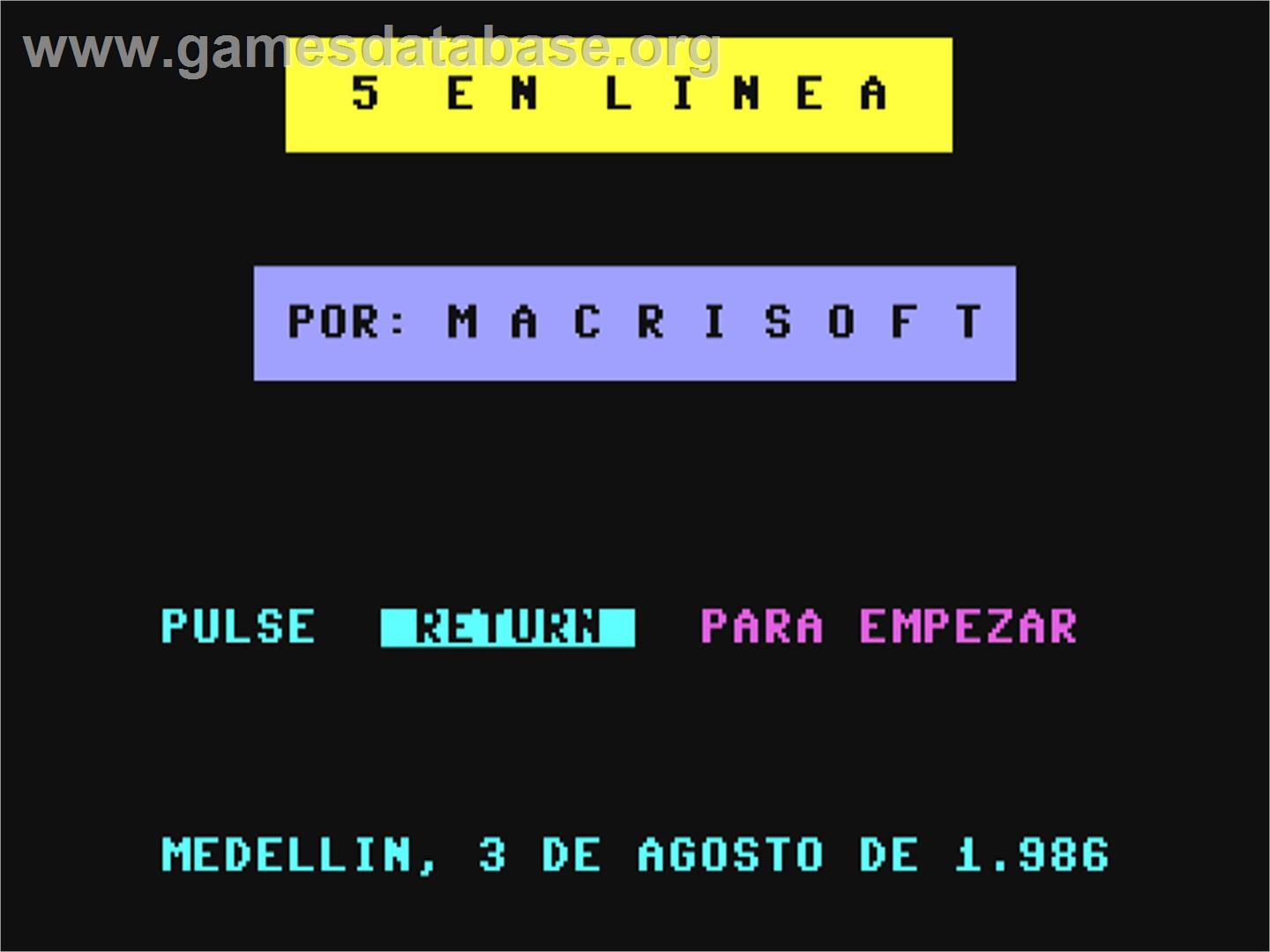 5 En Linea - Commodore 64 - Artwork - Title Screen