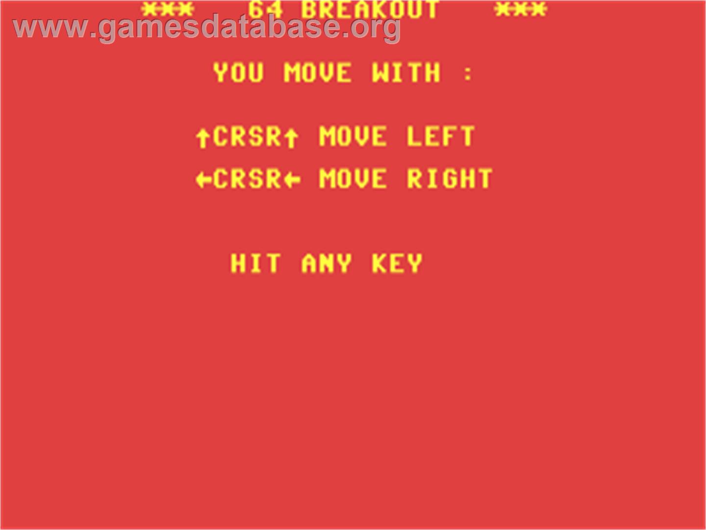 64 Breakout - Commodore 64 - Artwork - Title Screen