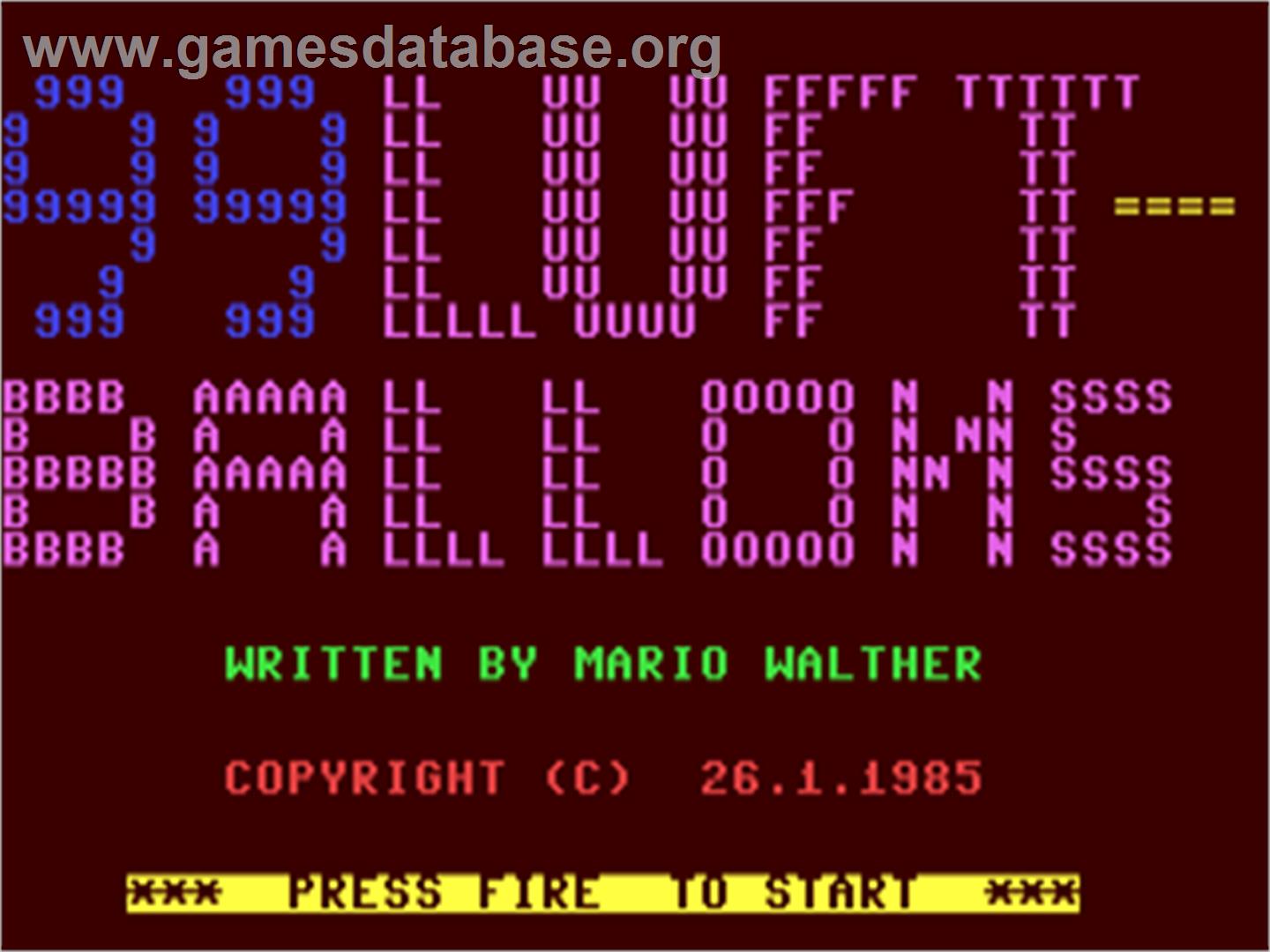 99 Luftballons - Commodore 64 - Artwork - Title Screen
