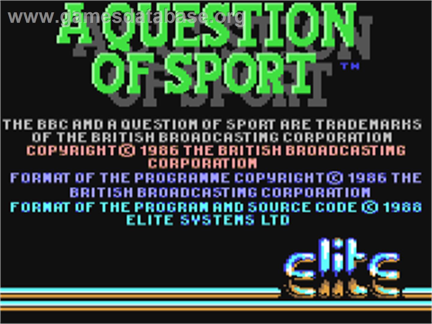 A Question of Sport - Commodore 64 - Artwork - Title Screen