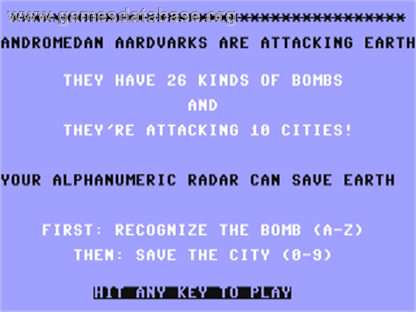 Aardvark Attack - Commodore 64 - Artwork - Title Screen