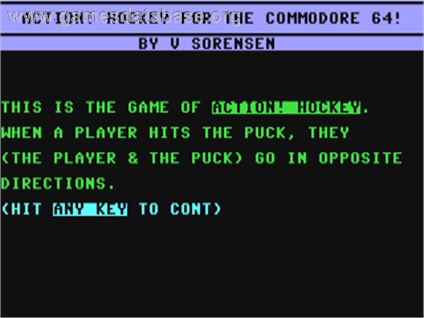 Action! Hockey - Commodore 64 - Artwork - Title Screen