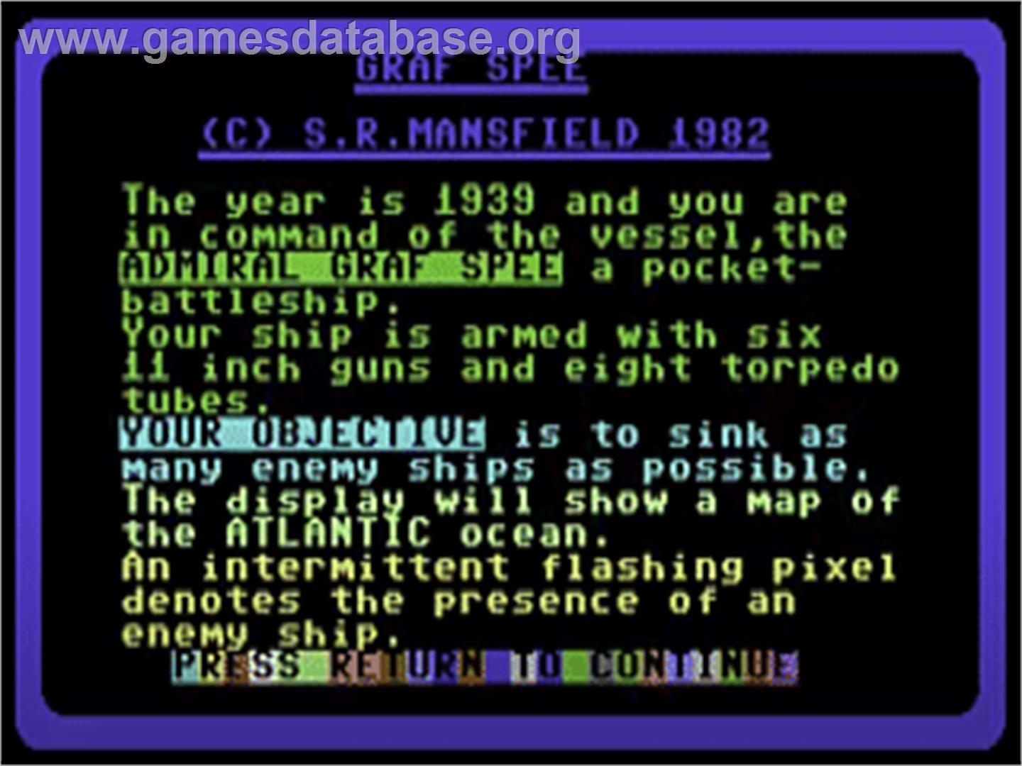 Admiral Graf Spee - Commodore 64 - Artwork - Title Screen