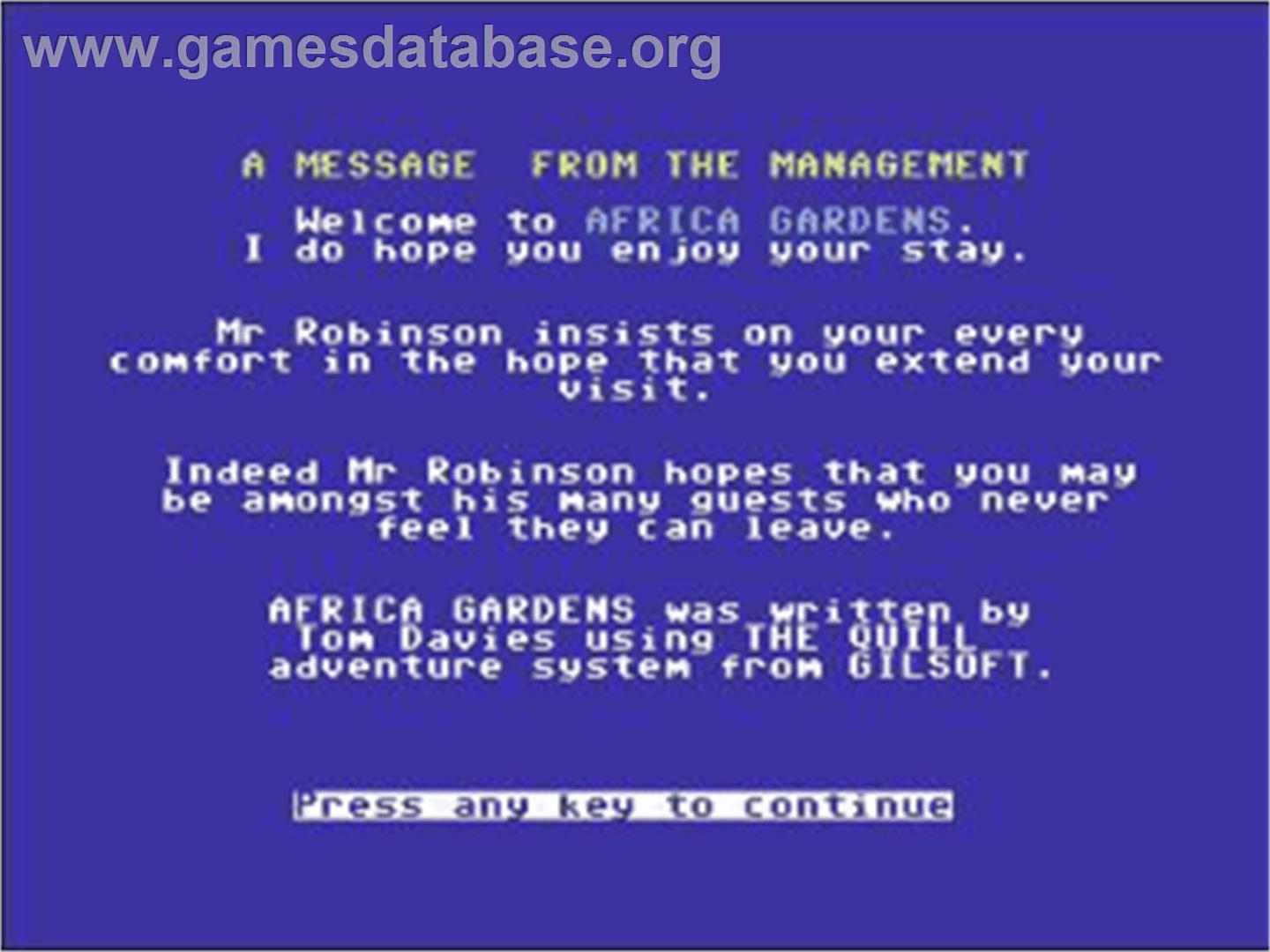 Africa Gardens - Commodore 64 - Artwork - Title Screen