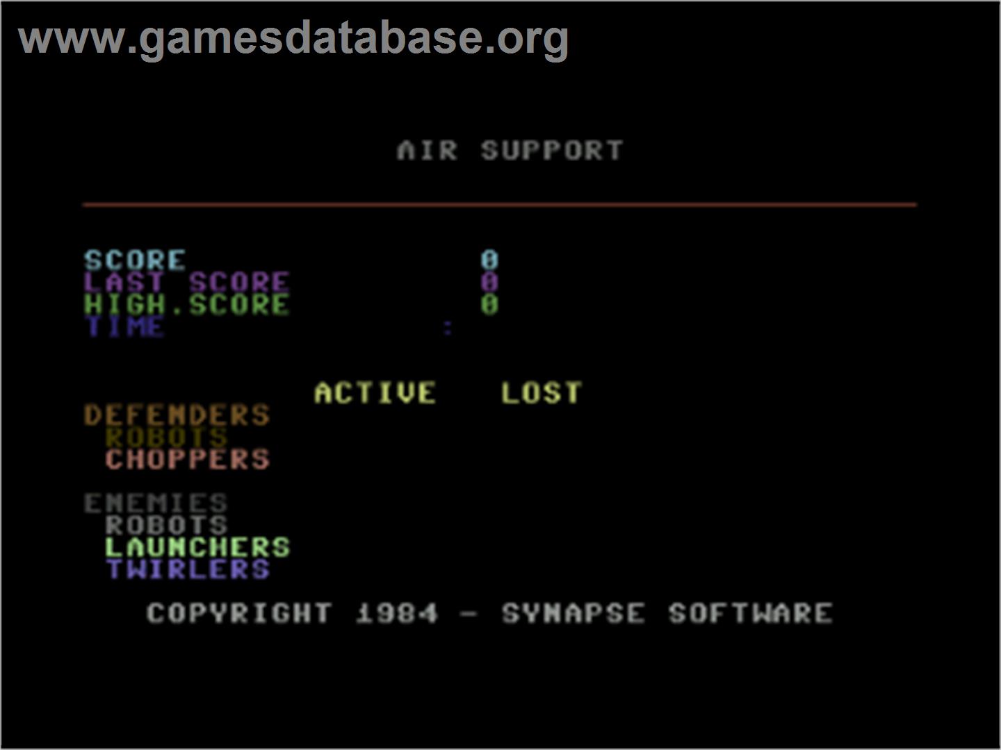 Air Support - Commodore 64 - Artwork - Title Screen