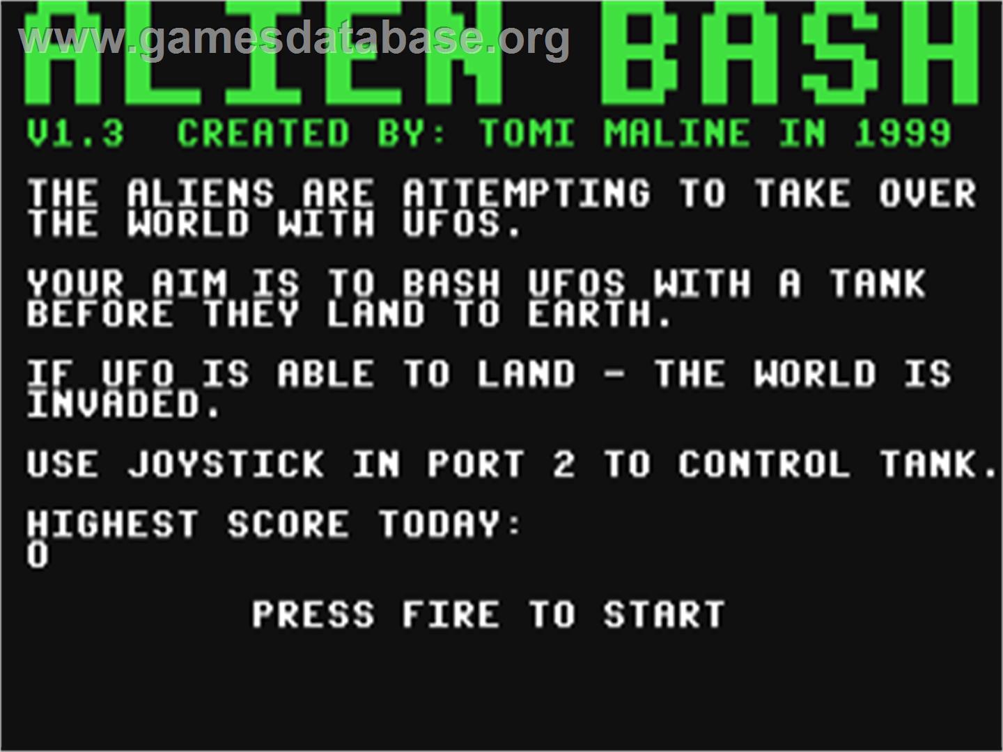Alien Bash - Commodore 64 - Artwork - Title Screen