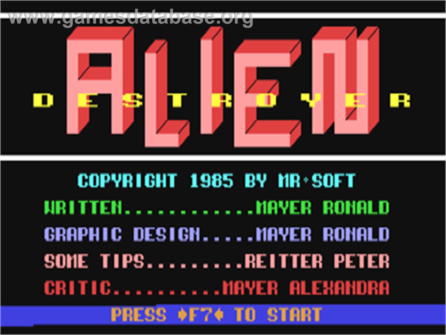 Alien Destroyer - Commodore 64 - Artwork - Title Screen