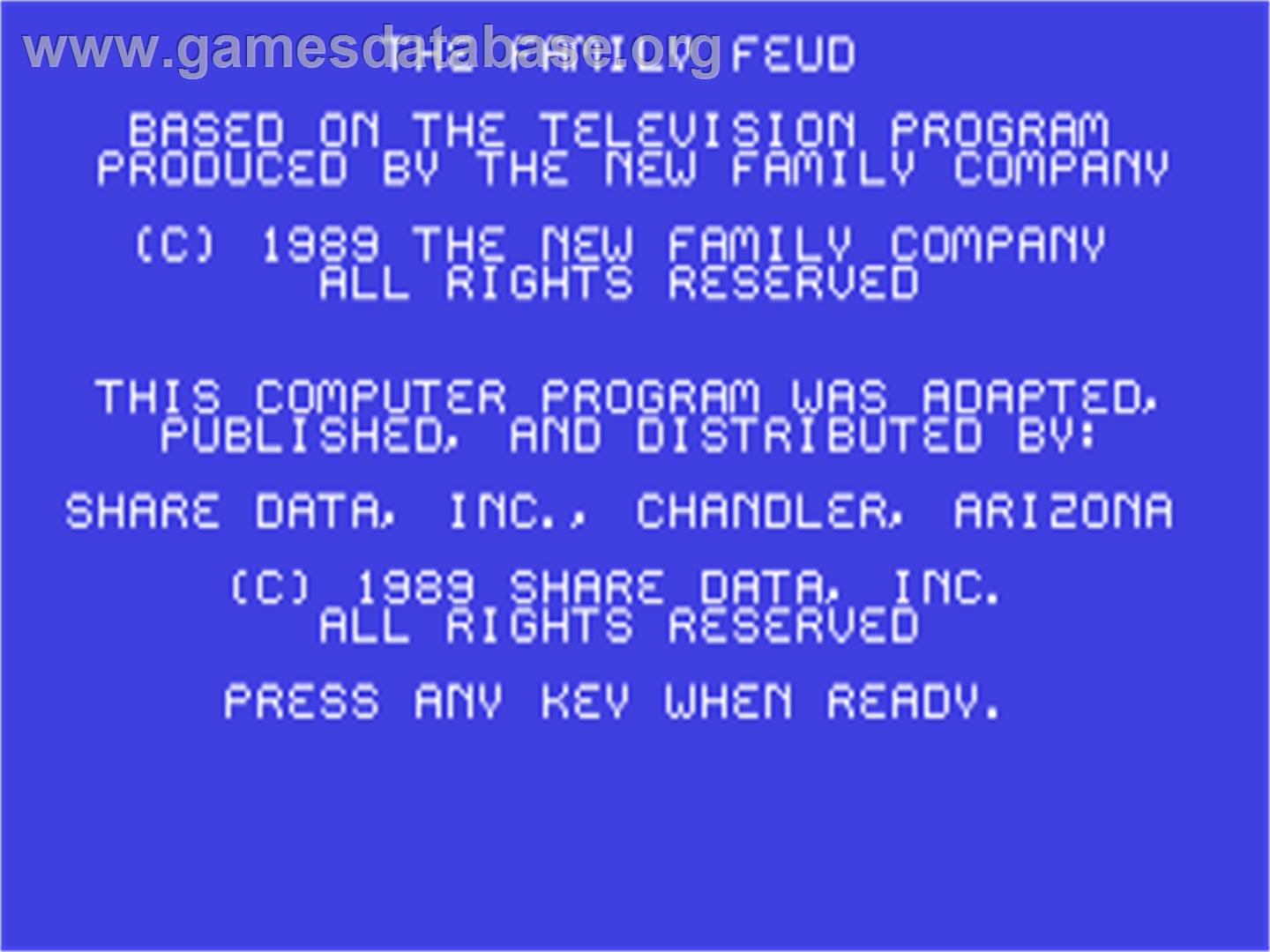 All New Family Feud - Commodore 64 - Artwork - Title Screen