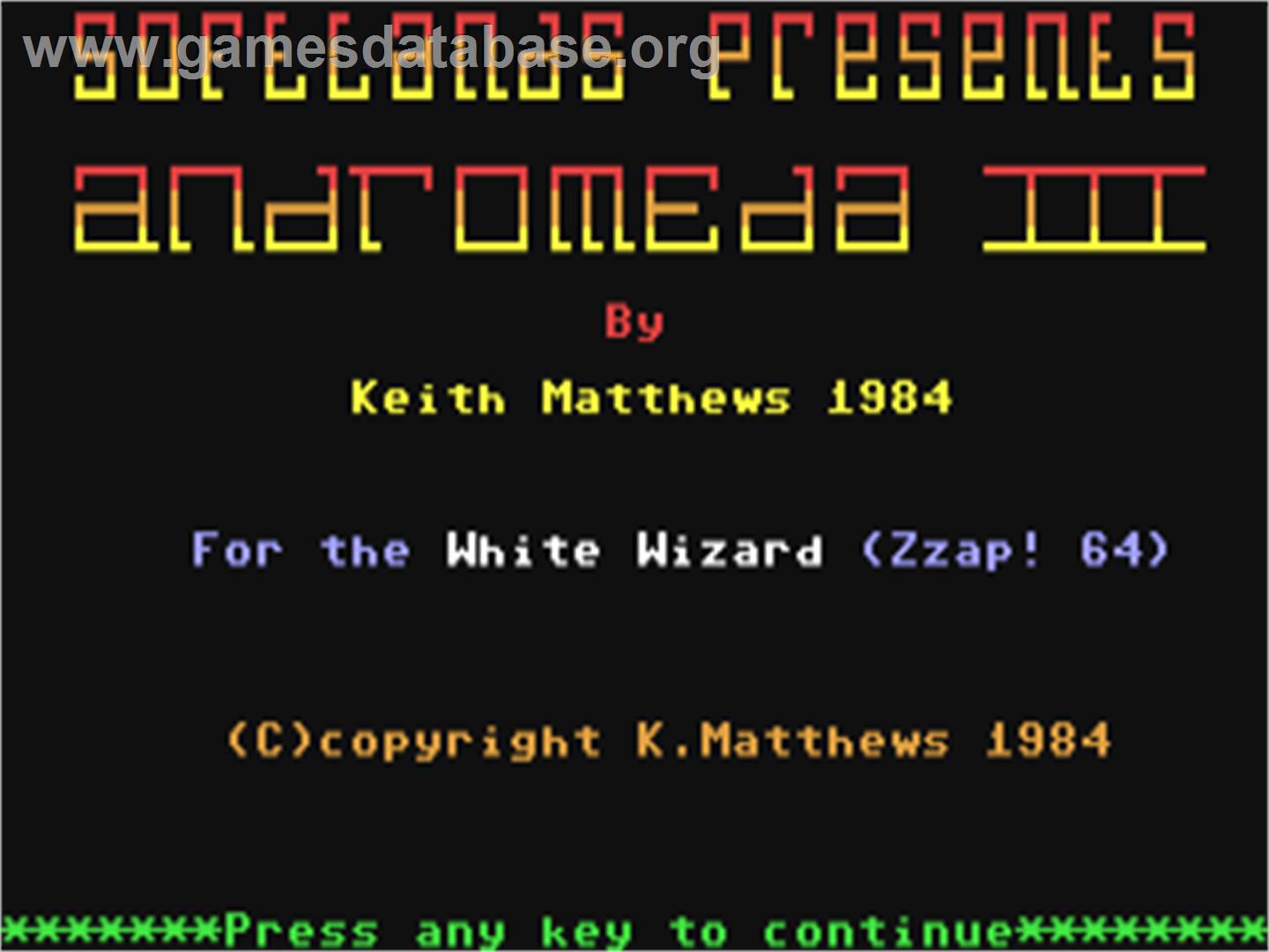 Andromeda 3 - Commodore 64 - Artwork - Title Screen