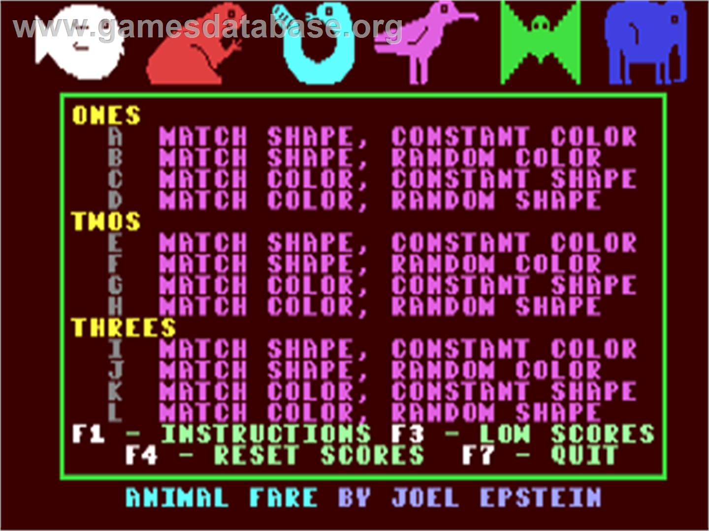 Animal Fare - Commodore 64 - Artwork - Title Screen