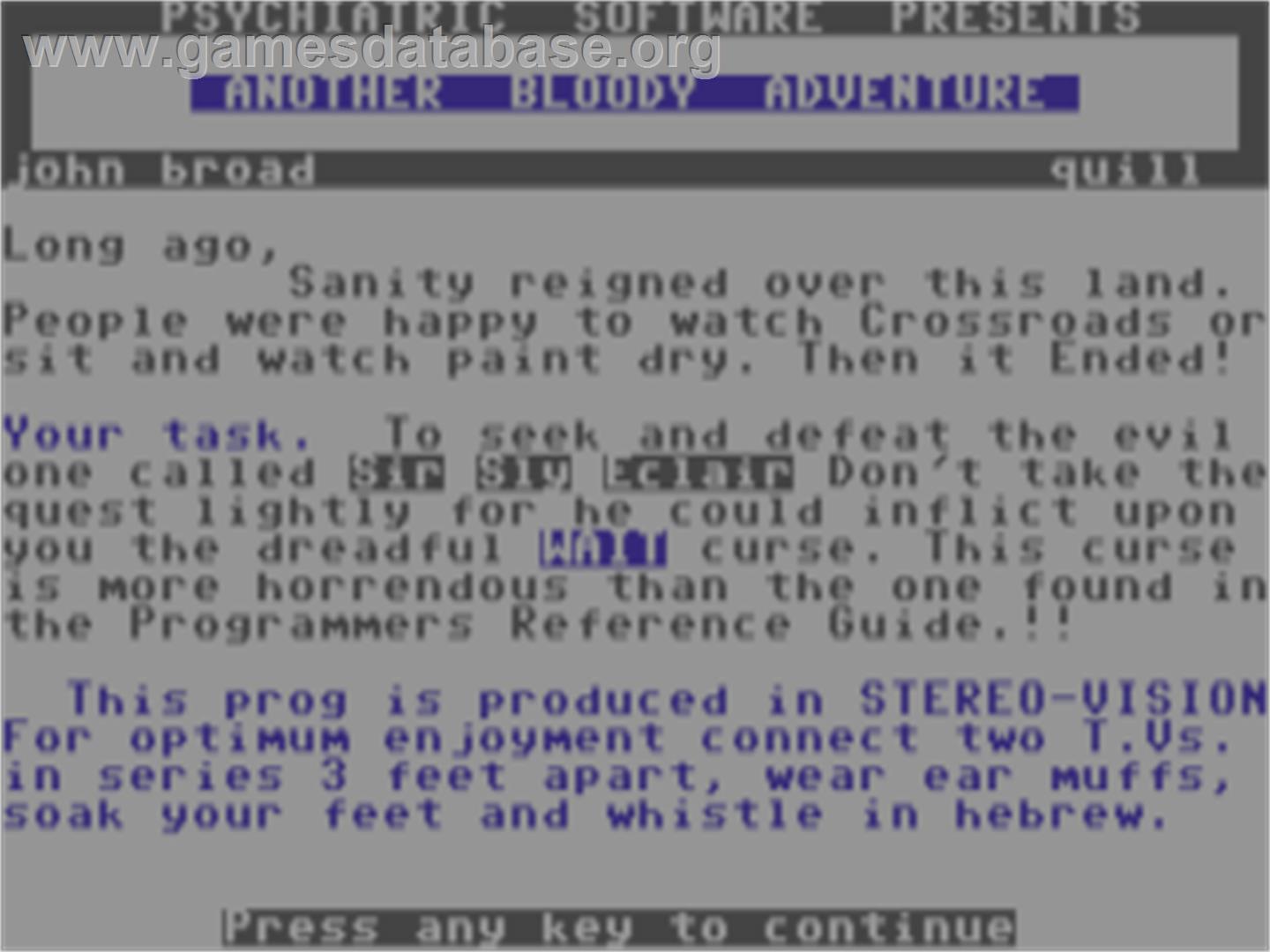 Another Bloody Adventure - Commodore 64 - Artwork - Title Screen