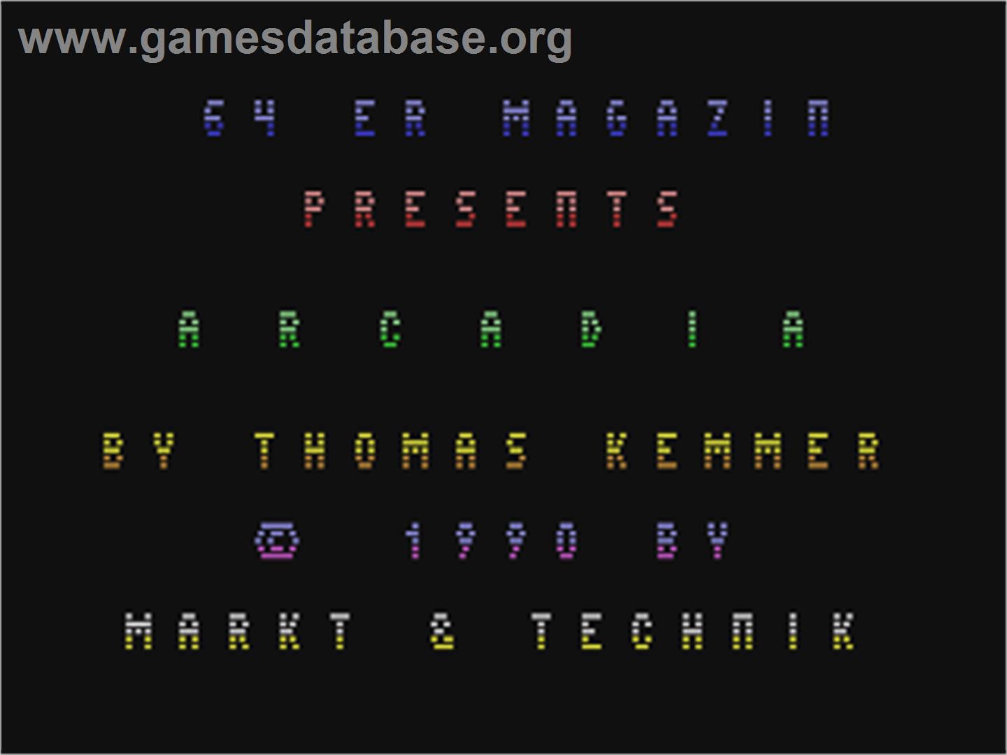 Arcadia - Commodore 64 - Artwork - Title Screen