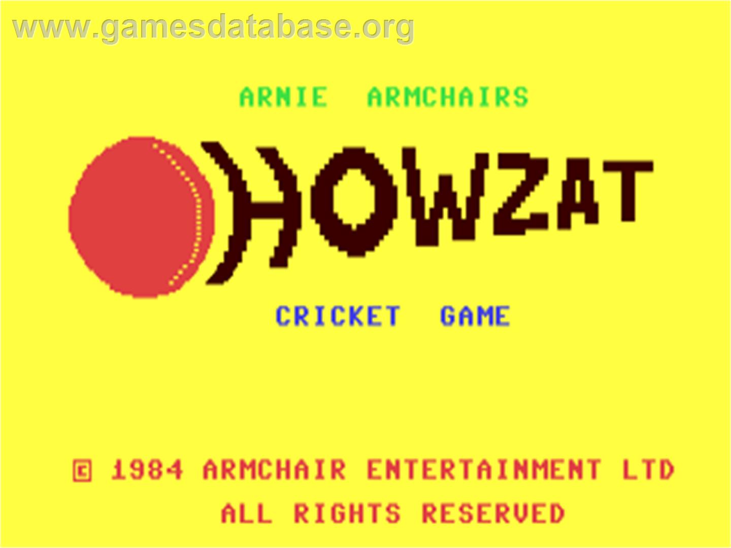 Arnie Armchair's Howzat Cricket Game - Commodore 64 - Artwork - Title Screen