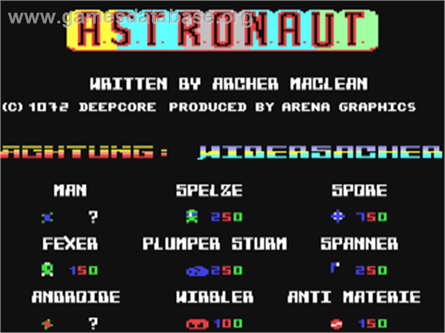 Astronaut - Commodore 64 - Artwork - Title Screen