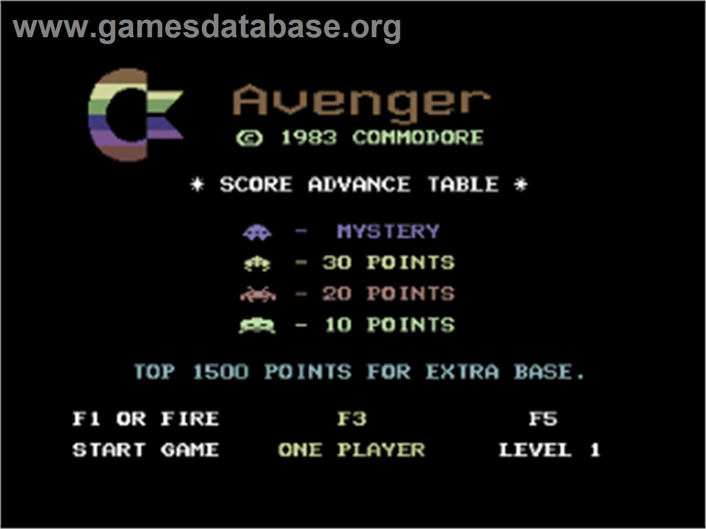 Avenger (Commodore) - Commodore 64 - Artwork - Title Screen