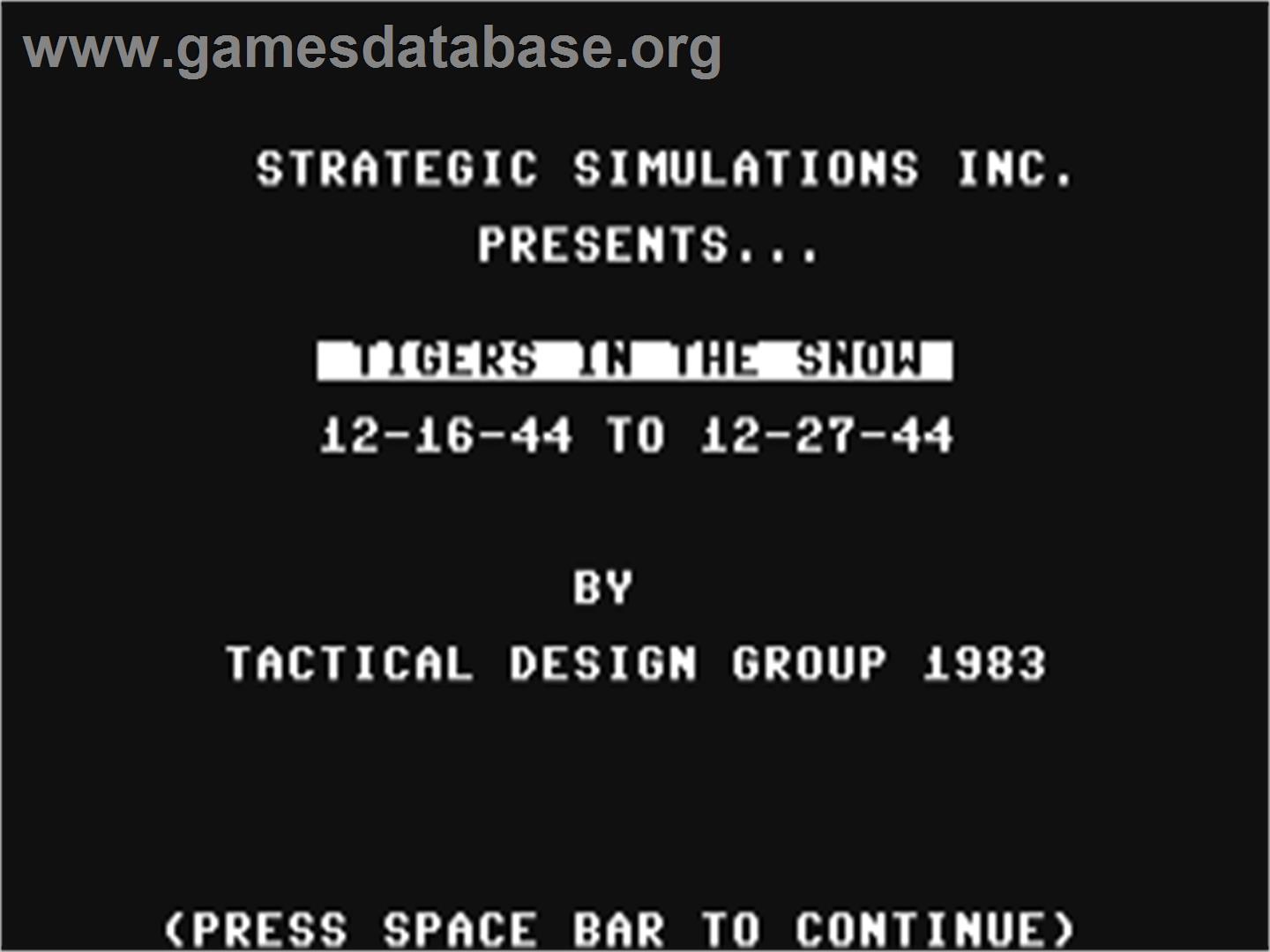 Battle Of The Bulge, The - Tigers In The Snow - Commodore 64 - Artwork - Title Screen