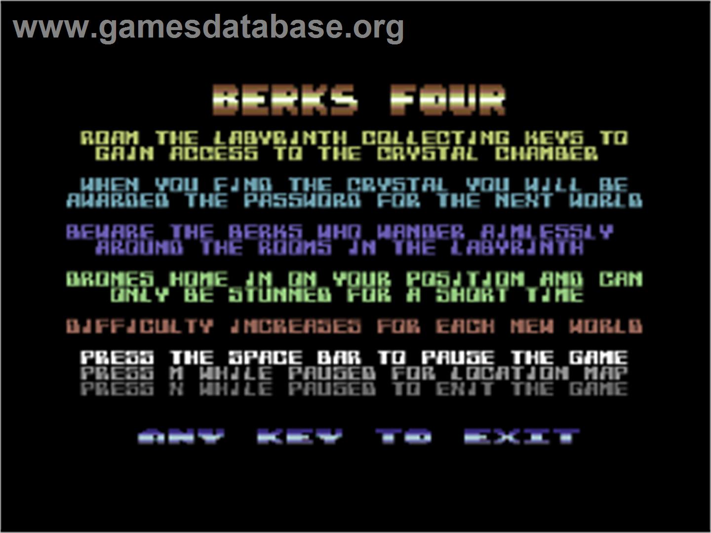 Berks Four - Commodore 64 - Artwork - Title Screen