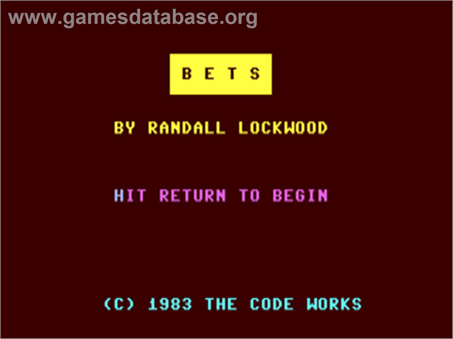Bets - Commodore 64 - Artwork - Title Screen