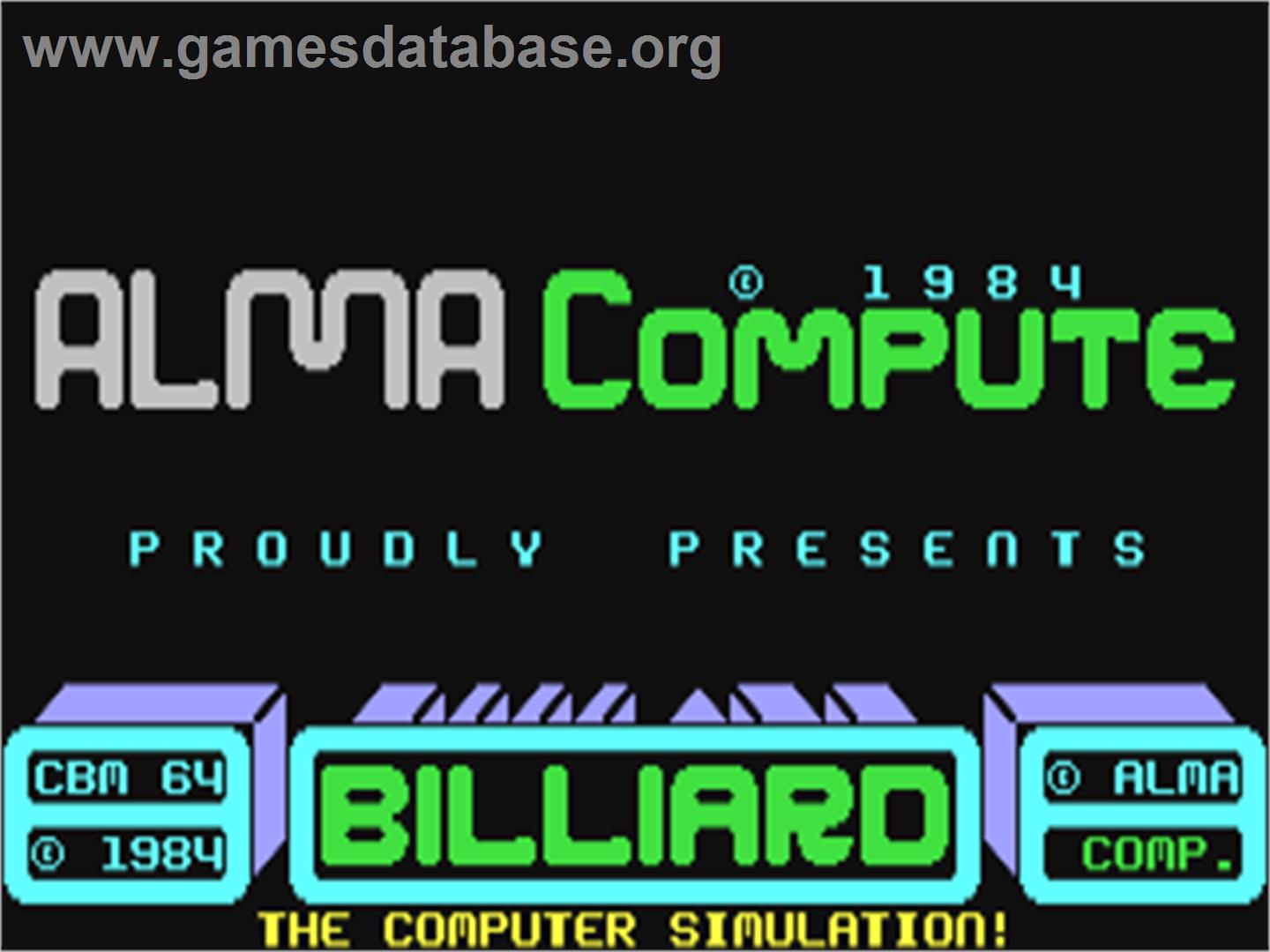 Billiard - Commodore 64 - Artwork - Title Screen