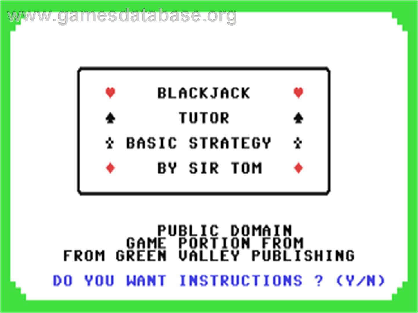 Blackjack Tutor Basic Strategy - Commodore 64 - Artwork - Title Screen