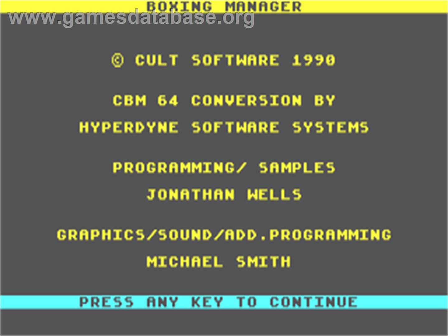 Boxing Manager - Commodore 64 - Artwork - Title Screen