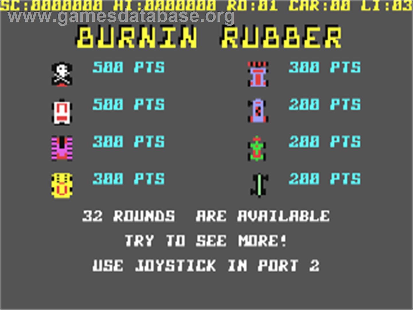 Burnin Rubber - Commodore 64 - Artwork - Title Screen