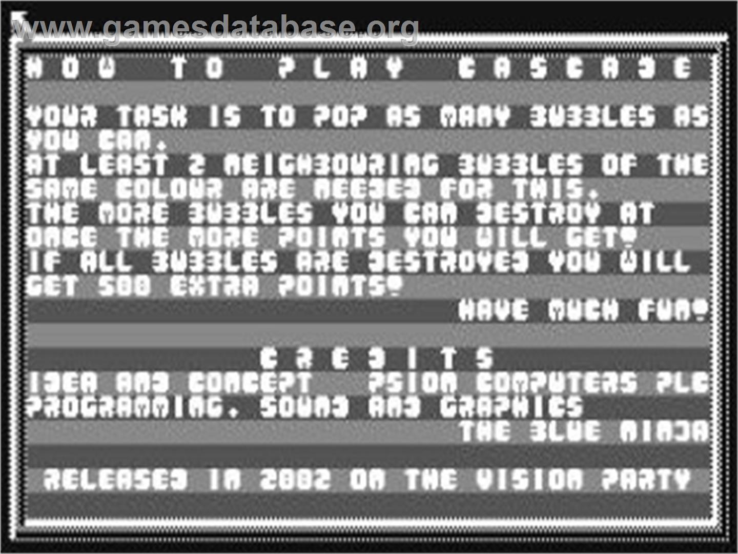 Cascade - Commodore 64 - Artwork - Title Screen