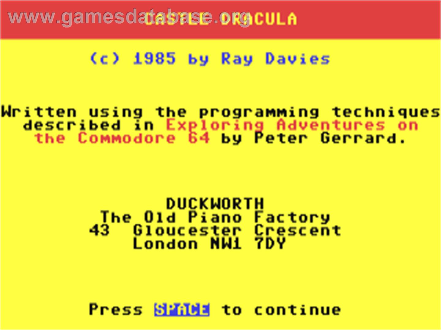Castle Of Dracula - Commodore 64 - Artwork - Title Screen