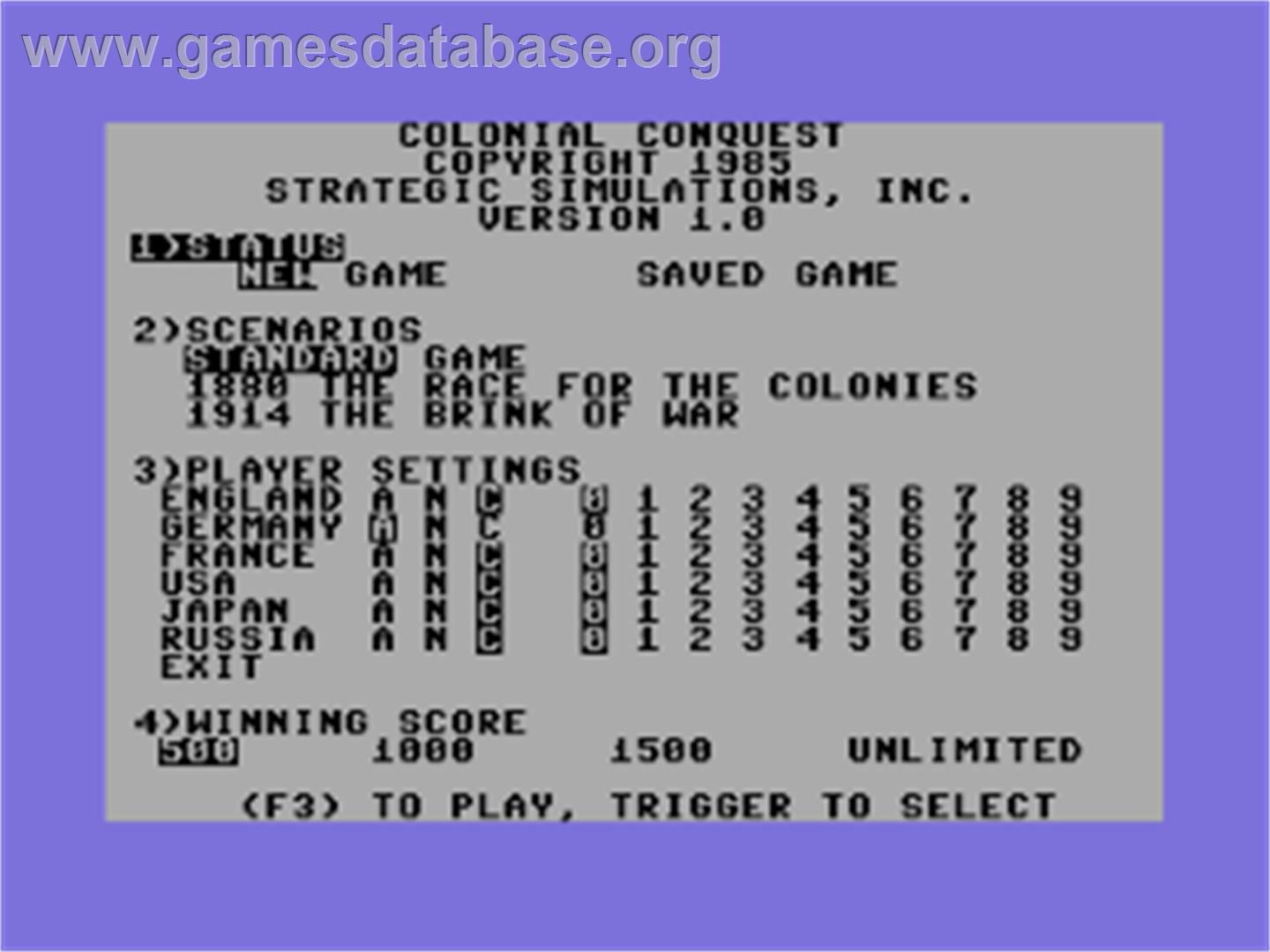 Colonial Conquest - Commodore 64 - Artwork - Title Screen