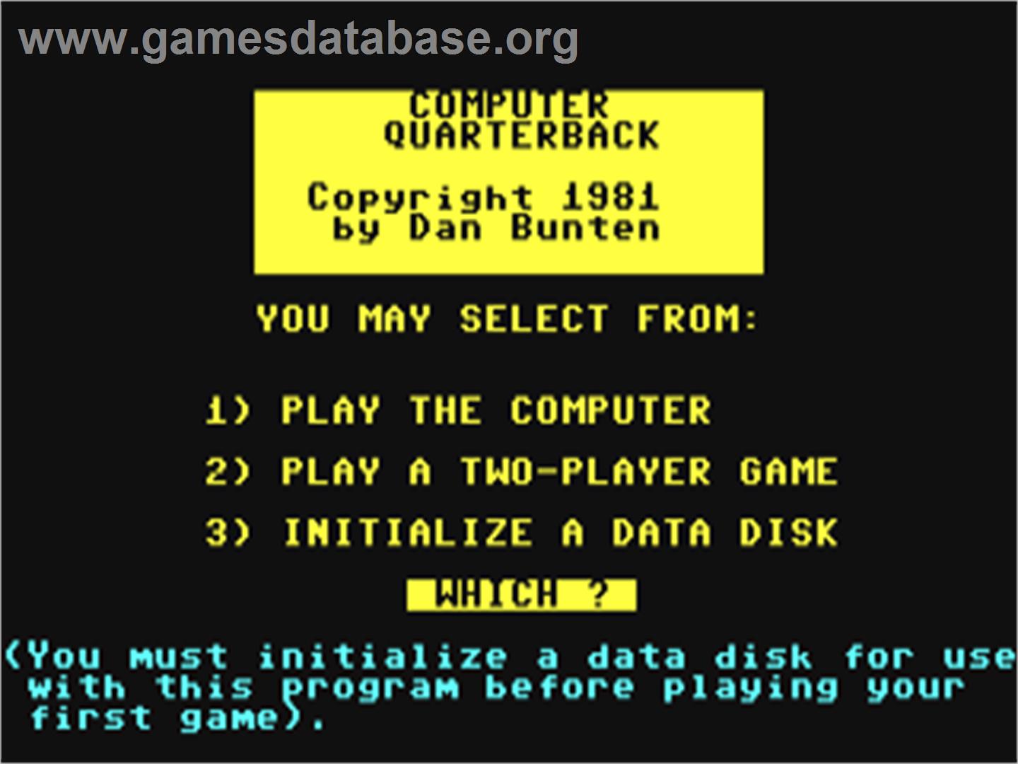 Computer Quarterback - Commodore 64 - Artwork - Title Screen