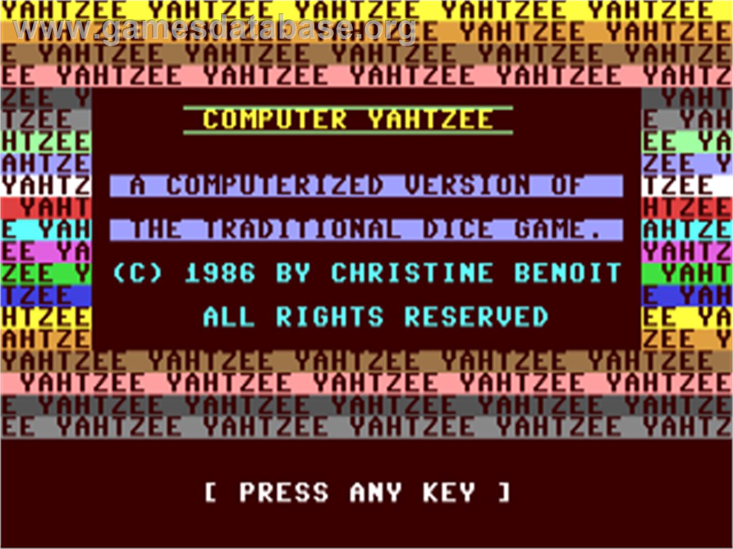 Computer Yahtzee - Commodore 64 - Artwork - Title Screen